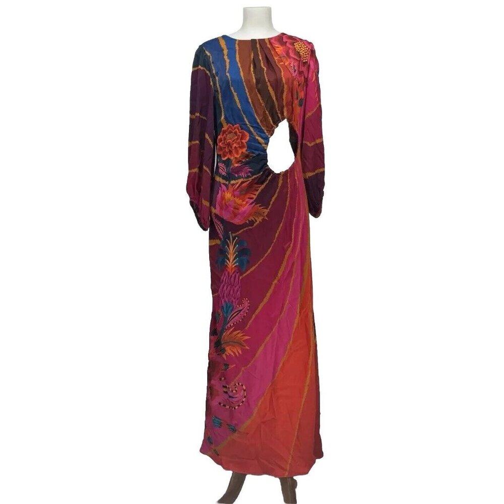 Farm Rio Vintage Wave "Midi" Dress Size M Multi Color Floral Topical Vacation